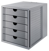 Schubladenbox SYSTEMBOX KARMA, DIN A4, 5 geschlossene Schubladen, öko-grau