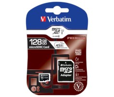 Micro SDHC Card Premium Verbatim 128GB m. Adapter
