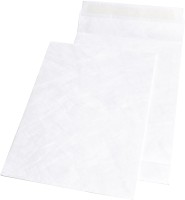 Faltentasche, DIN B4, mit Haftklebung, weiß, PE-Fasern, Spitzboden, 55 g/qm