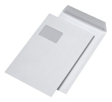 Versandtaschen C4 (229 x 324 mm) weiß, Offset weiß, Papier: 120 g/qm, Klebung: haftklebend, mit Fenster