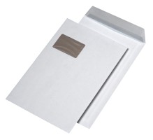 Papprückwandtaschen C4, Offset weiß, Papier: 120 g/qm, Klebung: haftklebend, mit Fenster