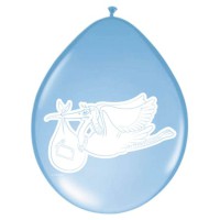 Luftballon "Storch + Baby" hellblau 30 cm