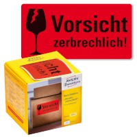 Warnetiketten rot, neon, 100 x 50 mm, Vorsicht zerbrechlich!, Et./Rolle: 200