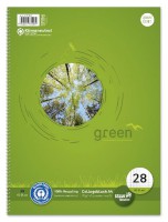 Collegeblock Green, 70 g/qm, DIN A4, kariert mit Rand innen/außen, 80 Blatt