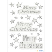 Sticker Weihnachten MAGIC "Merry Christmas" silber, beglimmert